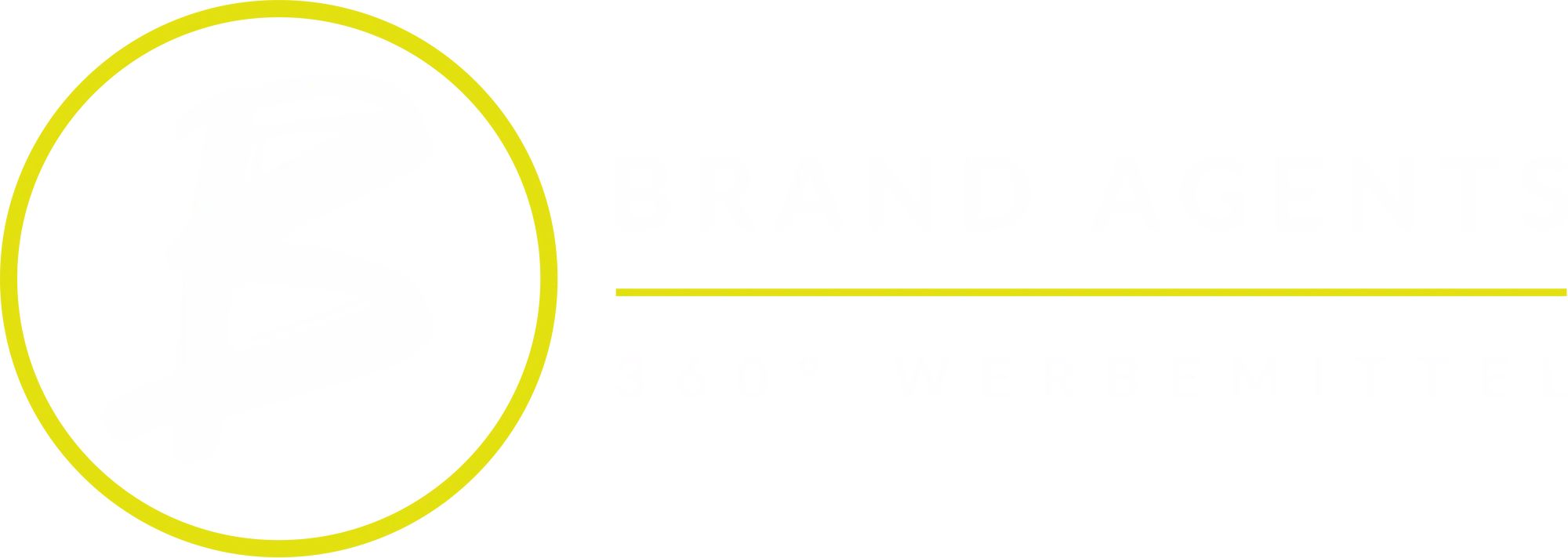 Logo von Brand Agents in weißer Schrift auf schwarzem Hintergrund mit gelbem Rahmen.