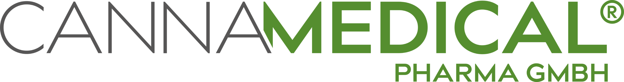Logo von CannaMedical Pharma GmbH mit grünem und grauem Schriftzug.