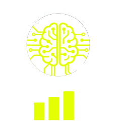 Gelbes, rundes Icon auf schwarzem Hintergrund mit grafischen Elementen und Konturen.