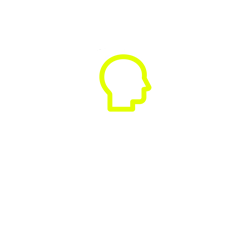 Grafisches Design mit einem gelben Punkt in der Mitte, umgeben von einer stilisierten, schwarzen Form.