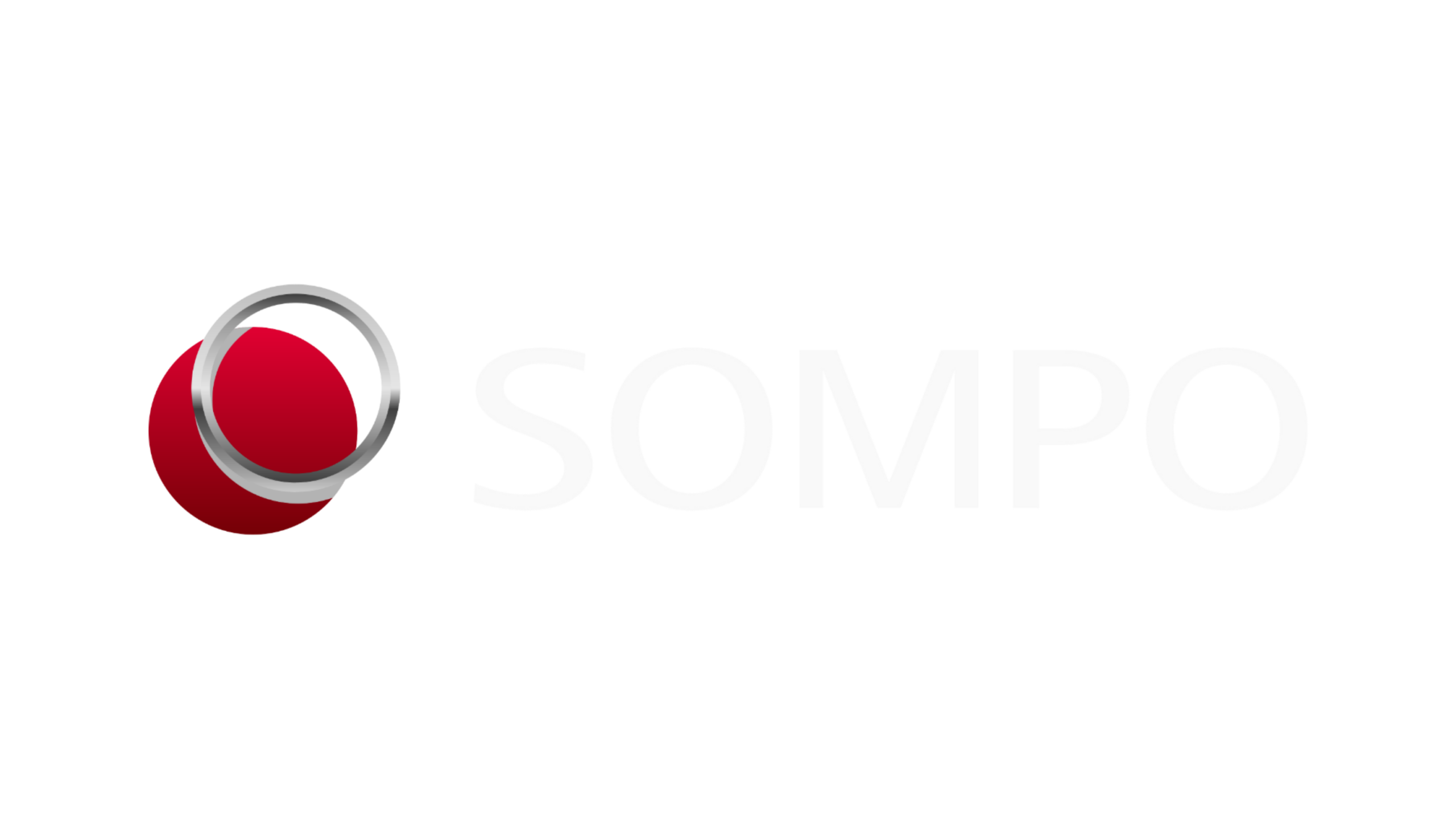 SOMPO Logo auf schwarzem Hintergrund: roter Kreis, silberner Ring und weiße Großbuchstaben, markantes Markenemblem