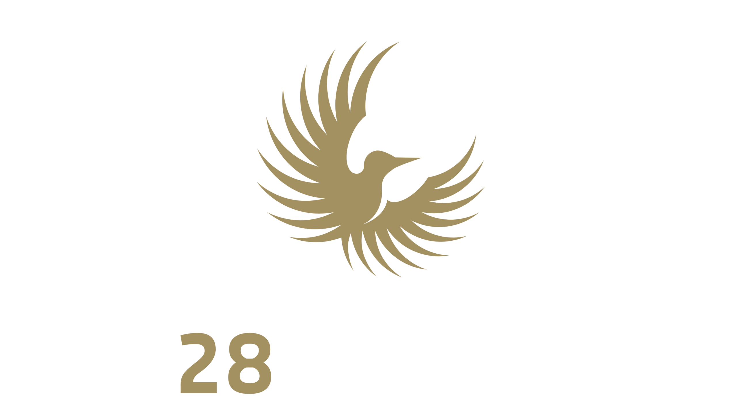 Phönix-Logo in goldfarbenen Flügeln auf schwarzem Hintergrund, weiße Akzente an den Flügelspitzen, darunter die goldene Zahl 28 und der weiße Schriftzug BLACK